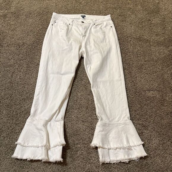 Reba Pants - Reba Jeans Womens 10 Ruffle Flare Bootcut Embellished Raw Hem Distressed White